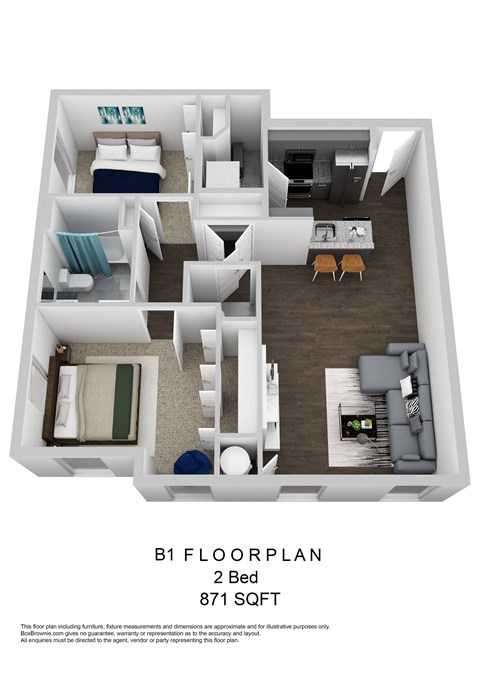 B1 Two Bedroom 3D Floorplan